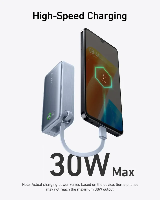 Anker A1259 - Pin dự phòng 10000mAh 30W kèm cáp type C in/out, hỗ trợ PD PPS QC - <ul> <li class="irIKAp">Model: Anker A1259 - Pin dự phòng 10000mAh 30W</li> <li class="irIKAp">Đầu vào:</li> </ul> <p style="padding-left: 40px;">Cáp USB-C: Tối đa 30W (5V⎓3A / 9V⎓3A / 15V⎓2A / 20V⎓1.5A)</p> <p style="padding-left: 40px;">USB-C: Tối đa 30W (5V⎓3A / 9V⎓3A / 15V⎓2A / 20V⎓1.5A )</p> <ul> <li class="irIKAp">Đầu ra:</li> </ul> <p style="padding-left: 40px;">Cáp USB-C: Tối đa 30W (5V⎓3A / 9V⎓3A / 10V⎓2.25A / 12V⎓2.5A / 15V⎓2A / 20V⎓1.5A)</p> <p style="padding-left: 40px;">USB-C: Tối đa 30W (5V⎓3A / 9V⎓3A / 10V⎓2.25A / 12V⎓2.5A / 15V⎓2A / 20V⎓1.5A)</p> <p style="padding-left: 40px;">USB-A: Tối đa 22,5W (5V⎓3A / 9V⎓2A / 10V⎓2,25A / 12V⎓1,5A)</p> <ul> <li class="irIKAp">Tổng công suất: Tối đa 24W</li> <li>Trọng lượng: 7,58 oz (215 g)</li> <li>Kích thước: 4,09 × 2,06 × 1,02 in (104 × 52,3 × 26 mm)</li> </ul>
