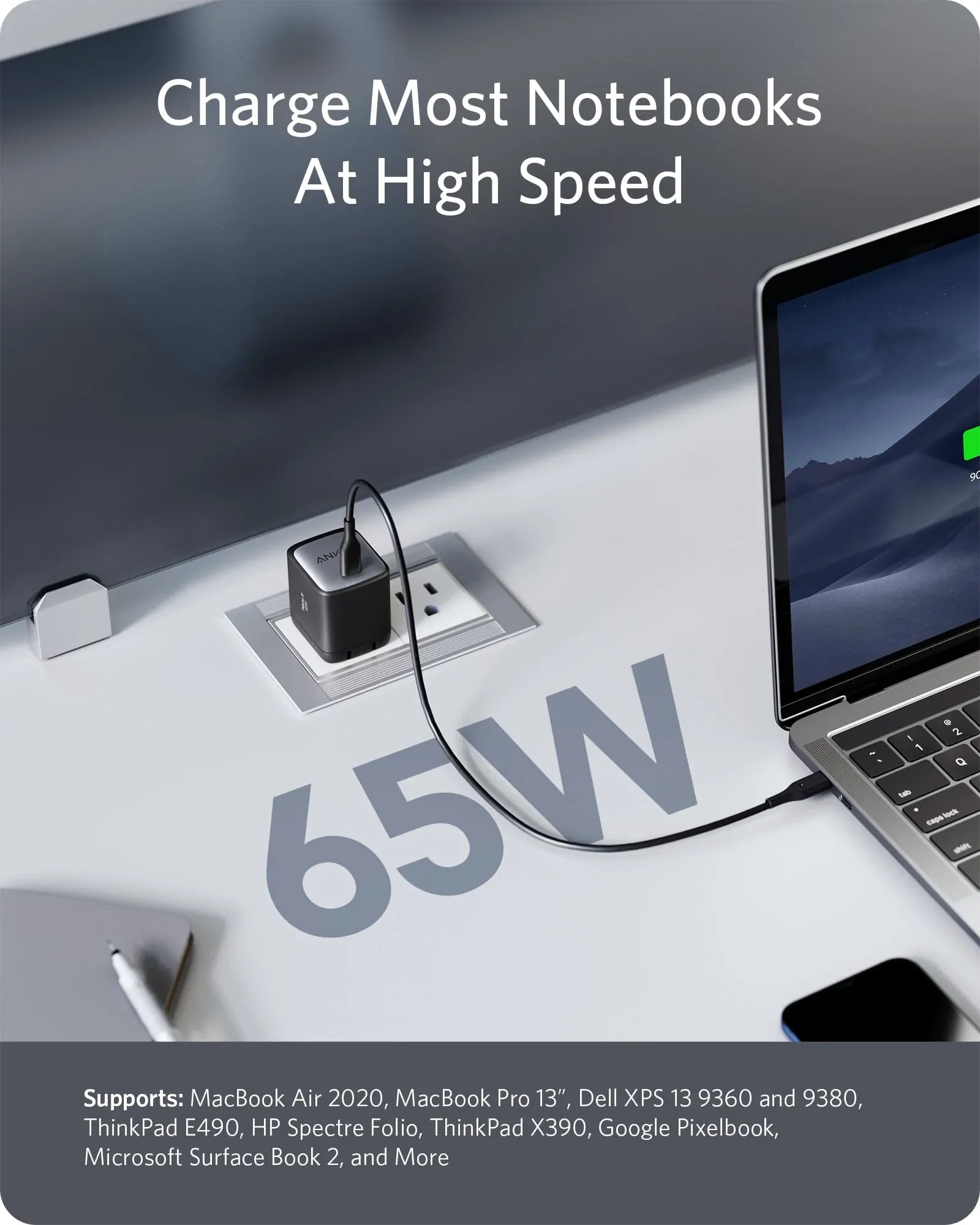 Anker A2663 - Củ sạc nhanh Anker công suất 65W, chuẩn sạc PD/PPS/QC dành cho iphone, samsung, android, laptop - <ul> <li>Model: Anker A2663 65w</li> <li>Input: 100-240V~ 2.1A 50-60Hz</li> <li>Output: 5.0V==3.0A /9.0V==3.0A / 15.0V==3.0A / 20.0V==3.25A (65W Max)</li> </ul>