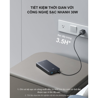 Anker A1379 - Pin sạc dự phòng Anker PowerCore 537 dung lượng 24000mah cho Laptop, điện thoại, tai nghe, sạc nhanh 65W - <div class="css-146c3p1 r-bcqeeo r-1ttztb7 r-qvutc0 r-37j5jr r-a023e6 r-16dba41 r-1adg3ll r-1b5gpbm r-a8ghvy" dir="ltr"><span class="css-1jxf684 r-bcqeeo r-1ttztb7 r-qvutc0 r-poiln3">Pin sạc dự phòng Anker A1379 – PowerCore 537 sở hữu dung lượng 24.000mAh, hỗ trợ sạc nhanh 65W qua USB-C, lý tưởng cho laptop, điện thoại và tai nghe. Với 2 cổng USB-C và 1 USB-A, sản phẩm cho phép sạc đồng thời nhiều thiết bị, tái sạc đầy trong 3,5 giờ bằng sạc 30W. Thiết kế nhỏ gọn, tích hợp bảo vệ thông minh, đây là lựa chọn hoàn hảo cho nhu cầu di động.</span></div>