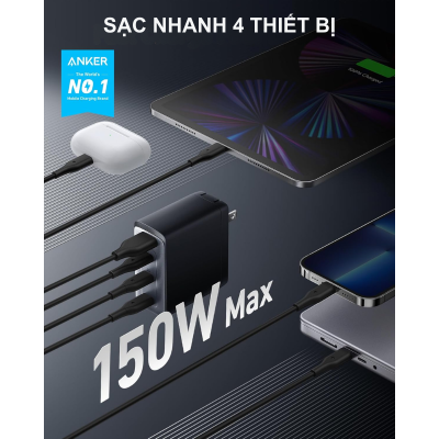 Anker A2340 - Củ sạc nhanh Anker 747 150w 3 cổng type C, 1 USB-A công nghệ mới GaNPrime hỗ trợ PD/PPS - <div class="css-146c3p1 r-bcqeeo r-1ttztb7 r-qvutc0 r-37j5jr r-a023e6 r-16dba41 r-1adg3ll r-1b5gpbm r-a8ghvy" dir="ltr"><span class="css-1jxf684 r-bcqeeo r-1ttztb7 r-qvutc0 r-poiln3">Anker A2340 – Củ sạc nhanh Anker 747 150W với 3 cổng USB-C và 1 USB-A, hỗ trợ công nghệ GaNPrime, sạc nhanh PDPPS cho laptop, điện thoại. Thiết kế nhỏ gọn, phân bổ thông minh, sạc đồng thời 4 thiết bị. Tích hợp bảo vệ ActiveShield 2.0, đảm bảo an toàn tối ưu.</span></div>