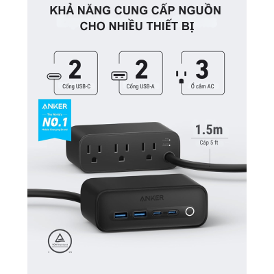 Anker A91C0 - Trạm sạc nhanh nhiều cổng Anker 525, công suất 67W, gồm 3AC, 2USB A, 2USB C - <div class="css-146c3p1 r-bcqeeo r-1ttztb7 r-qvutc0 r-37j5jr r-a023e6 r-16dba41 r-1adg3ll r-1b5gpbm r-a8ghvy" dir="ltr"><span class="css-1jxf684 r-bcqeeo r-1ttztb7 r-qvutc0 r-poiln3">Trạm sạc nhanh Anker A91C0 (525 Charging Station) cung cấp công suất 67W, tích hợp 3 ổ AC, 2 cổng USB-A và 2 USB-C, hỗ trợ sạc tối đa 7 thiết bị cùng lúc. Thiết kế nhỏ gọn, dây dài 1.5m, phù hợp cho gia đình, văn phòng hoặc du lịch. Công nghệ GaN và ActiveShield™ 2.0 đảm bảo sạc nhanh, an toàn và hiệu quả.</span></div>