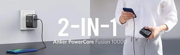 Anker A1623 - Pin sạc dự phòng Anker Powercore Fusion kiêm củ sạc nhanh 10000mAh, Type C 20W PD - <ul> <li>Model: Anker A1623 Powercore Fusion</li> <li>Tổng công suất: 20W (Khi chỉ sạc 1 cổng PD) và 15W (khi sạc đồng thời 2 cổng)</li> <li>Input: 100 - 240V ~ 1.8A 50 - 60Hz</li> <li>USB-A Output: 5V ⎓ 2.4A</li> <li>USB-C Output: 5V = 3A / 9V = 2.22A</li> <li>Dung lượng: 9700 mAh</li> <li>Kích cỡ: ~3.2 x 3.2 x 1.4 inches (82 x 82 x 35 mm)</li> <li>Trọng lượng: ~9.7 oz (278 g)</li> </ul>