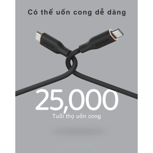Anker A8552 - Cáp sạc nhanh Anker PowerLine III Flow, C to C, 0.9m, 100W 5A Siêu bền, chống bám bẩn - Hình ảnh 5