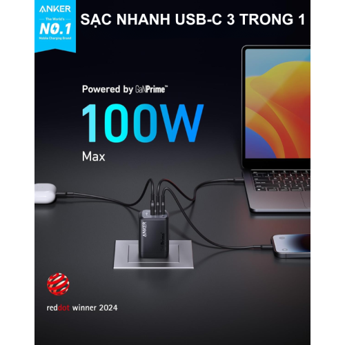 Anker A2343 - Bộ sạc nhanh Anker 737 Prime 100W USB C GaN, hỗ trợ PPS 2.0, PD 100W - Hình ảnh 2