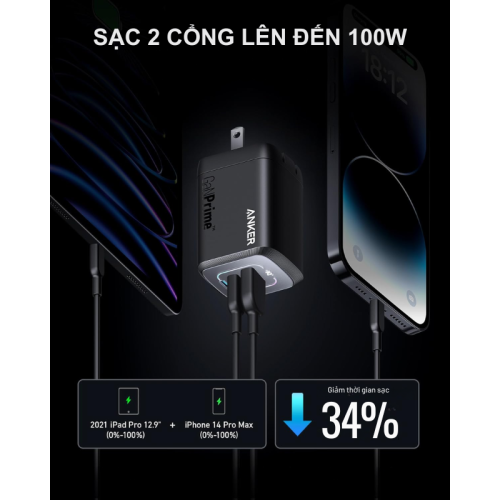 Anker A2343 - Bộ sạc nhanh Anker 737 Prime 100W USB C GaN, hỗ trợ PPS 2.0, PD 100W - Hình ảnh 3