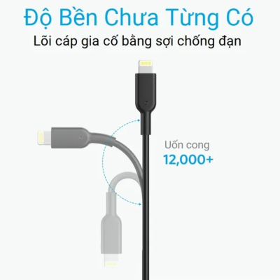Anker A8433 – Cáp Lightning ANKER PowerLine II dài 1.8m - Cáp Lightning Anker A8433 PowerLine II (1.8m) là lựa chọn hoàn hảo cho người dùng Apple với độ bền vượt trội, chịu được hơn 12.000 lần uốn cong. Được chứng nhận MFi bởi Apple, cáp đảm bảo sạc nhanh và an toàn cho iPhone, iPad, iPod. Thiết kế chắc chắn, hỗ trợ tải trọng trên 80kg, cùng bảo hành trọn đời từ Anker.