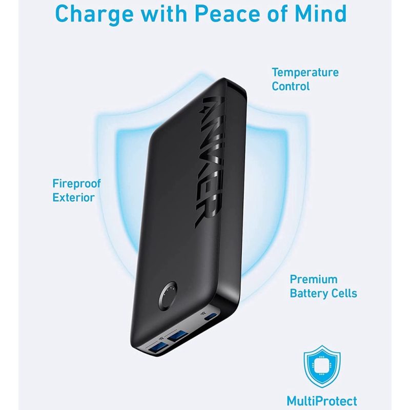 Anker A1288 - Pin dự phòng ANKER 335 PowerCore 20000mah hỗ trợ sạc nhanh PD 20W, type C in/output 20W - <ul> <li>Anker A1288 - Pin dự phòng ANKER 335 PowerCore 20000mah hỗ trợ sạc nhanh PD 20W, type C in/output 20W</li> <li>Dung lượng: 20000mAh</li> <li>Lõi pin: Lithium Polymer</li> <li>Công nghệ sạc nhanh: PiQ 3.0 / PD / QC 3.0</li> <li>Công nghệ theo dõi nhiệt độ thông minh: ActiveShield 2.0</li> <li>Kích thước: 167 x 83 x 24mm</li> <li>Trọng lượng: 476g</li> <li>Tổng công suất: 20W Max</li> <li>Đầu vào: USB-C PD 3.0 18W: 5V=3A ; 9V=2A</li> <li>Đầu ra: 03 cổng (1C & 2A) <ul> <li>Khi sạc chỉ 01 cổng:</li> <li>* USB-C PD 20W Max: : 5V=3A ; 9V=2.22A</li> <li>* USB-A1 = USB-A2 QC 3.0 18W Max: : 5V=3A ; 9V=2A ; 12V=1.5A</li> <li>Khi sạc 02 cổng cùng lúc, hoặc sạc Full 03 cổng cùng lúc: 18W Max</li> <li>C + A1/A2 = A1 + A2 = C + A1 + A2 = 18W (5V/3.6A)</li> </ul> </li> </ul>