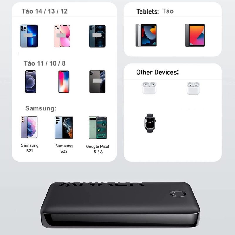 Anker A1288 - Pin dự phòng ANKER 335 PowerCore 20000mah hỗ trợ sạc nhanh PD 20W, type C in/output 20W - <ul> <li>Anker A1288 - Pin dự phòng ANKER 335 PowerCore 20000mah hỗ trợ sạc nhanh PD 20W, type C in/output 20W</li> <li>Dung lượng: 20000mAh</li> <li>Lõi pin: Lithium Polymer</li> <li>Công nghệ sạc nhanh: PiQ 3.0 / PD / QC 3.0</li> <li>Công nghệ theo dõi nhiệt độ thông minh: ActiveShield 2.0</li> <li>Kích thước: 167 x 83 x 24mm</li> <li>Trọng lượng: 476g</li> <li>Tổng công suất: 20W Max</li> <li>Đầu vào: USB-C PD 3.0 18W: 5V=3A ; 9V=2A</li> <li>Đầu ra: 03 cổng (1C & 2A) <ul> <li>Khi sạc chỉ 01 cổng:</li> <li>* USB-C PD 20W Max: : 5V=3A ; 9V=2.22A</li> <li>* USB-A1 = USB-A2 QC 3.0 18W Max: : 5V=3A ; 9V=2A ; 12V=1.5A</li> <li>Khi sạc 02 cổng cùng lúc, hoặc sạc Full 03 cổng cùng lúc: 18W Max</li> <li>C + A1/A2 = A1 + A2 = C + A1 + A2 = 18W (5V/3.6A)</li> </ul> </li> </ul>