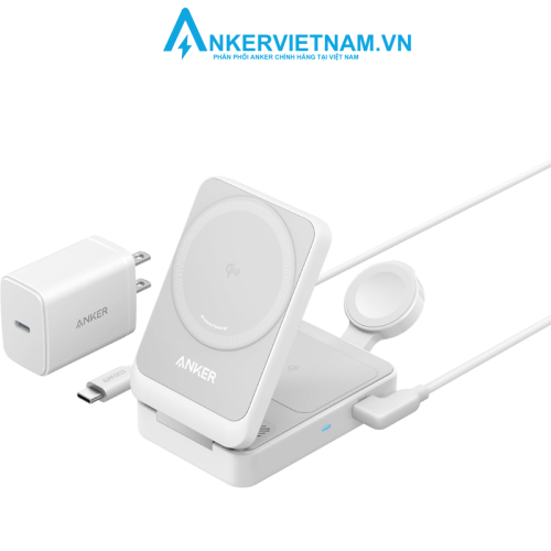 Anker A2557 - Đế sạc không dây 3in1 Anker MagGo 15W, kèm theo củ sạc USB-C 40W A2918