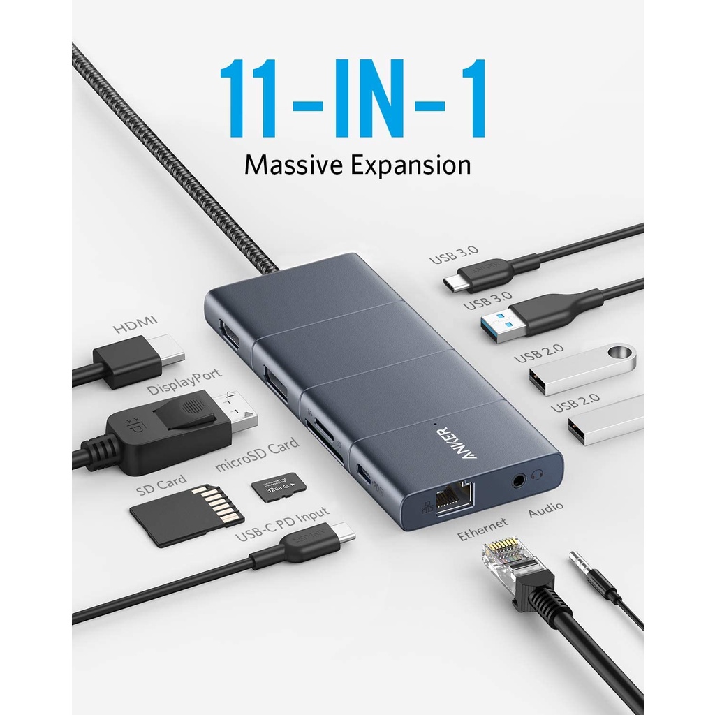 Anker A8388 - Bộ chuyển đổi Hub Anker 565 USB-C (11 in 1) PD 100w, 4K@60Hz, 3 cổng USB-A, cổng LAN, 3.5mm, microSD, 10Gbps - <ul> <li>Anker A8388 - Bộ chuyển đổi Hub Anker 565 USB-C</li> <li>11 trong 1</li> <li>hỗ trợ PD 100w</li> <li>Cổng HDMI 4K@60Hz</li> <li>3 cổng USB-A</li> <li>cổng LAN</li> <li>Cổng 3.5mm, microSD, 10Gbps</li> </ul>