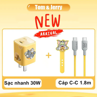 Anker A2147 - Củ sạc Anker 511 Nano 3 30W phiên bản Tom and Jerry - <div class="css-146c3p1 r-bcqeeo r-1ttztb7 r-qvutc0 r-37j5jr r-a023e6 r-16dba41 r-1adg3ll r-1b5gpbm r-a8ghvy" dir="ltr"><span class="css-1jxf684 r-bcqeeo r-1ttztb7 r-qvutc0 r-poiln3">Củ sạc Anker A2147 – Anker 511 Nano 3 30W phiên bản Tom and Jerry là sự kết hợp hoàn hảo giữa thiết kế nhỏ gọn và hiệu suất mạnh mẽ. Với công suất 30W, sản phẩm hỗ trợ sạc nhanh cho iPhone, iPad, và cả MacBook Air. Phiên bản đặc biệt Tom and Jerry mang đến phong cách vui nhộn, độc đáo. Công nghệ GaN giúp tối ưu kích thước, chỉ dày 1.12 inch, nhỏ hơn 70% so với sạc 30W thông thường.</span></div>