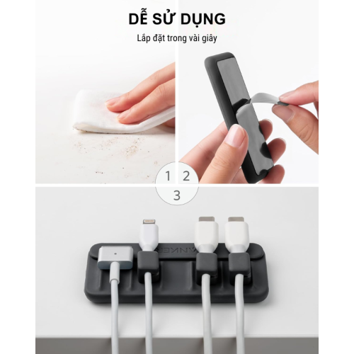 Anker A8891 - Bộ làm gọn cáp sạc để bàn Anker (Magnetic Cable Holder) - Hình ảnh 3
