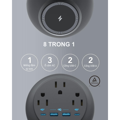Anker A9137 - Đế sạc không dây kiêm ổ cắm Anker 637 65W - <div class="css-146c3p1 r-bcqeeo r-1ttztb7 r-qvutc0 r-37j5jr r-a023e6 r-16dba41 r-1adg3ll r-1b5gpbm r-a8ghvy" dir="ltr"><span class="css-1jxf684 r-bcqeeo r-1ttztb7 r-qvutc0 r-poiln3">Đế sạc không dây kiêm ổ cắm Anker 637 65W (A9137) tích hợp sạc từ tính MagSafe 7.5W, 3 ổ cắm AC, 2 cổng USB-C, 2 cổng USB-A, tổng công suất 65W. Thiết kế nhỏ gọn, chống cháy, sạc nhanh qua USB-C 20W. Lý tưởng cho bàn làm việc ngăn nắp, hỗ trợ iPhone 12/13/14 và nhiều thiết bị khác.</span></div>