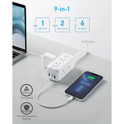 Anker A9169 - Ổ cắm du lịch Anker 322 2 USB A, 1 USB C 20W, 6 AC - <div class="css-146c3p1 r-bcqeeo r-1ttztb7 r-qvutc0 r-37j5jr r-a023e6 r-16dba41 r-1adg3ll r-1b5gpbm r-a8ghvy" dir="ltr"><span class="css-1jxf684 r-bcqeeo r-1ttztb7 r-qvutc0 r-poiln3">Ổ cắm du lịch Anker 322 (A9169) với 6 ổ cắm AC, 1 USB-C 20W Power Delivery và 2 USB-A, hỗ trợ sạc nhanh và tiện lợi. Thiết kế nhỏ gọn, tích hợp bảo vệ quá tải, quá nhiệt. Công suất tổng 1875W, lý tưởng cho du lịch, công tác hay sử dụng tại nhà.</span></div>