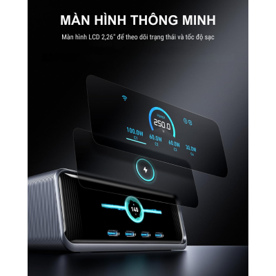 Bộ sạc nhanh Anker Prime A2345, công suất 250W, 6 cổng, công nghệ GaNPrime, PD3.1 với Type C 140W - <div class="css-146c3p1 r-bcqeeo r-1ttztb7 r-qvutc0 r-37j5jr r-a023e6 r-16dba41 r-1adg3ll r-1b5gpbm r-a8ghvy" dir="ltr"><span class="css-1jxf684 r-bcqeeo r-1ttztb7 r-qvutc0 r-poiln3">Bộ sạc nhanh Anker Prime A2345 cung cấp công suất 250W với 6 cổng (4 USB-C, 2 USB-A), hỗ trợ sạc nhanh PD 3.1 và công suất tối đa 140W qua cổng Type-C. Công nghệ GaNPrime kết hợp màn hình LCD 2.26 inch và nút xoay thông minh đảm bảo sạc hiệu quả, an toàn. Thiết kế nhỏ gọn, lý tưởng cho sạc nhiều thiết bị như laptop, điện thoại cùng lúc.</span></div>