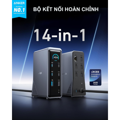 Trạm sạc Anker Prime A83B6 160W 14 in 1 - <div class="css-146c3p1 r-bcqeeo r-1ttztb7 r-qvutc0 r-37j5jr r-a023e6 r-16dba41 r-1adg3ll r-1b5gpbm r-a8ghvy" dir="ltr"><span class="css-1jxf684 r-bcqeeo r-1ttztb7 r-qvutc0 r-poiln3">Trạm sạc Anker Prime A83B6 160W 14 trong 1 tích hợp 4 cổng USB-C, 5 USB-A, 2 HDMI, Ethernet và audio, hỗ trợ sạc nhanh 100W mỗi cổng USB-C. Thiết kế nhỏ gọn với màn hình thông minh, sạc cùng lúc 4 thiết bị và hiển thị kép 4K. Công nghệ GaN và ActiveShield™ 2.0 đảm bảo hiệu suất cao, an toàn tối ưu.</span></div>