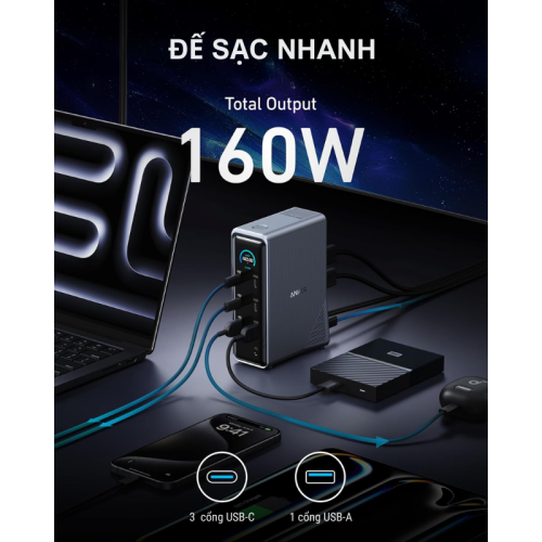 Trạm sạc Anker Prime A83B6 160W 14 in 1 - Hình ảnh 3