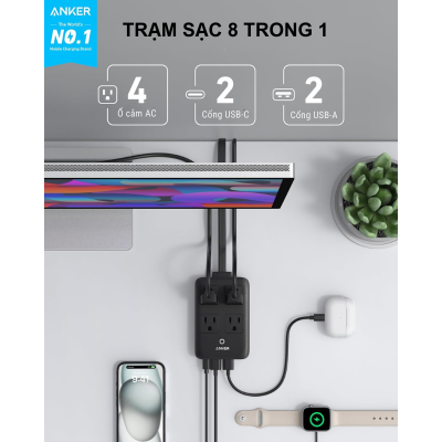 Ổ cắm Anker A91C3 4AC kèm sạc PD 20W, 8 in 1, 2 usb C, 2 usb A, 4 AC - <div class="css-146c3p1 r-bcqeeo r-1ttztb7 r-qvutc0 r-37j5jr r-a023e6 r-16dba41 r-1adg3ll r-1b5gpbm r-a8ghvy" dir="ltr"><span class="css-1jxf684 r-bcqeeo r-1ttztb7 r-qvutc0 r-poiln3">Ổ cắm Anker A91C3 8 trong 1 là giải pháp sạc đa năng với 4 ổ cắm AC, 2 cổng USB-C (PD 20W) và 2 cổng USB-A. Thiết kế nhỏ gọn, tích hợp công nghệ sạc nhanh Power Delivery, đáp ứng nhu cầu sạc nhiều thiết bị cùng lúc. Sản phẩm đảm bảo an toàn, tiện lợi cho gia đình, văn phòng hoặc khi di chuyển.</span></div>