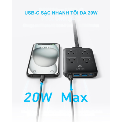 Ổ cắm Anker A91C3 4AC kèm sạc PD 20W, 8 in 1, 2 usb C, 2 usb A, 4 AC - <div class="css-146c3p1 r-bcqeeo r-1ttztb7 r-qvutc0 r-37j5jr r-a023e6 r-16dba41 r-1adg3ll r-1b5gpbm r-a8ghvy" dir="ltr"><span class="css-1jxf684 r-bcqeeo r-1ttztb7 r-qvutc0 r-poiln3">Ổ cắm Anker A91C3 8 trong 1 là giải pháp sạc đa năng với 4 ổ cắm AC, 2 cổng USB-C (PD 20W) và 2 cổng USB-A. Thiết kế nhỏ gọn, tích hợp công nghệ sạc nhanh Power Delivery, đáp ứng nhu cầu sạc nhiều thiết bị cùng lúc. Sản phẩm đảm bảo an toàn, tiện lợi cho gia đình, văn phòng hoặc khi di chuyển.</span></div>