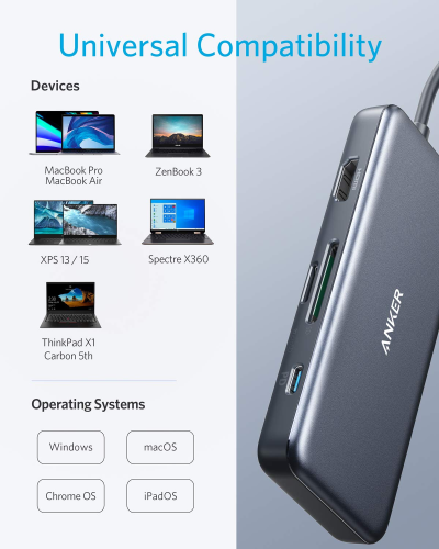Hub chuyển đổi ANKER PowerExpand USB-C 7-in-1 - A8346 - Hub Anker PowerExpand USB-C 7-in-1 (A8346) mở rộng cổng USB-C thành 7 cổng: HDMI 4K@30Hz, USB-C PD 100W, USB-C 5 Gbps, 2 USB-A 5 Gbps, khe thẻ SD/microSD. Thiết kế nhỏ gọn, hỗ trợ sạc nhanh, truyền dữ liệu và xuất hình, lý tưởng cho MacBook, iPad Pro và laptop USB-C.