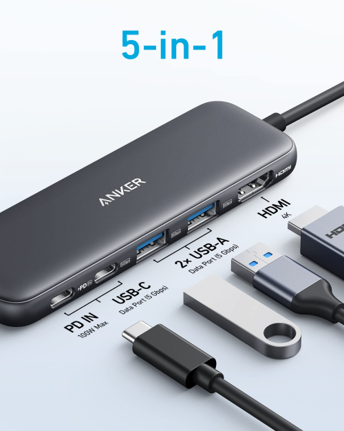 Hub chuyển đổi ANKER 332 USB-C 5in1, HDMI 4K, USB-C 5 Gbps, 2*USB-A 5 Gbps, sạc PD input 100W - A8355 - Hình ảnh 6
