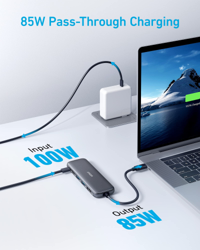 Hub chuyển đổi ANKER 332 USB-C 5in1, HDMI 4K, USB-C 5 Gbps, 2*USB-A 5 Gbps, sạc PD input 100W - A8355 - Hub chuyển đổi Anker 332 (A8355) 5 trong 1 mở rộng kết nối với HDMI 4K@30Hz, USB-C 5 Gbps, 2 cổng USB-A 5 Gbps và sạc PD input 100W. Thiết kế nhỏ gọn, chắc chắn, hỗ trợ truyền dữ liệu nhanh, xuất hình ảnh sắc nét và sạc laptop hiệu quả, lý tưởng cho công việc và giải trí.
