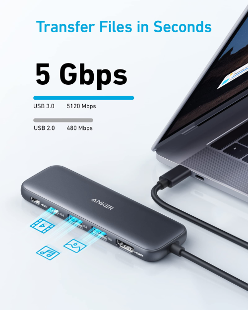 Hub chuyển đổi ANKER 332 USB-C 5in1, HDMI 4K, USB-C 5 Gbps, 2*USB-A 5 Gbps, sạc PD input 100W - A8355 - Hình ảnh 4