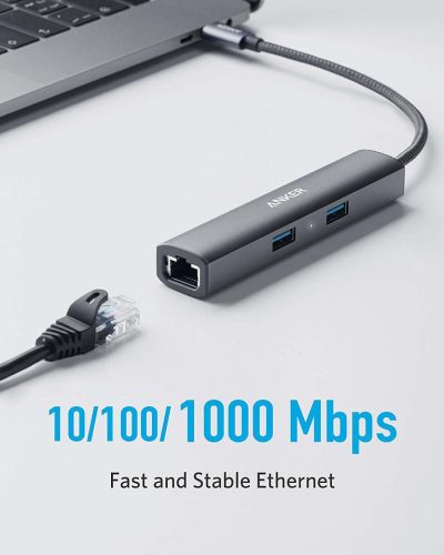 Hub cổng chuyển đổi ANKER 533 PowerExpand+ USB-C Ethernet 5-in-1 - A8338 - Hub Anker 533 PowerExpand+ (A8338) 5 trong 1 mở rộng cổng USB-C thành 3 USB-A 5 Gbps, HDMI 4K@30Hz và Ethernet Gigabit. Thiết kế siêu mỏng, nhẹ, hỗ trợ truyền dữ liệu nhanh, xuất hình sắc nét và kết nối mạng ổn định, lý tưởng cho laptop như MacBook, Dell, HP.