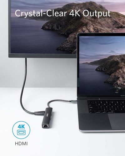 Hub cổng chuyển đổi ANKER 533 PowerExpand+ USB-C Ethernet 5-in-1 - A8338 - Hub Anker 533 PowerExpand+ (A8338) 5 trong 1 mở rộng cổng USB-C thành 3 USB-A 5 Gbps, HDMI 4K@30Hz và Ethernet Gigabit. Thiết kế siêu mỏng, nhẹ, hỗ trợ truyền dữ liệu nhanh, xuất hình sắc nét và kết nối mạng ổn định, lý tưởng cho laptop như MacBook, Dell, HP.