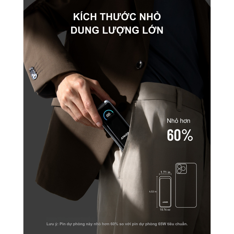 Anker A1339 - Pin Dự Phòng Anker Prime Fusion 9600mah 65W - Pin sạc dự phòng Anker A1339 – Anker Prime Fusion 9600mAh 65W kết hợp hoàn hảo giữa pin di động và sạc tường, cung cấp công suất tối đa 65W qua cổng USB-C. Với dung lượng 9600mAh, màn hình LCD thông minh và thiết kế nhỏ gọn (10,76 oz), đây là lựa chọn lý tưởng cho người dùng cần sạc nhanh iPhone, MacBook, hoặc Galaxy mọi lúc, mọi nơi.