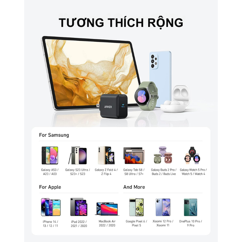 Anker A2642 - Củ sạc nhanh Anker chân gập hỗ trợ PPS samsung, công suất 25W - <div class="css-146c3p1 r-bcqeeo r-1ttztb7 r-qvutc0 r-37j5jr r-a023e6 r-16dba41 r-1adg3ll r-1b5gpbm r-a8ghvy" dir="ltr"><span class="css-1jxf684 r-bcqeeo r-1ttztb7 r-qvutc0 r-poiln3">Anker A2642 – Củ sạc nhanh chân gập 25W, hỗ trợ PPS Samsung, sạc nhanh Galaxy S-series, iPhone, iPad. Thiết kế nhỏ gọn, tích hợp PowerIQ 3.0, tối ưu hiệu suất sạc. Tích hợp bảo vệ MultiProtect, an toàn tối đa, lý tưởng cho người dùng di động.</span></div>