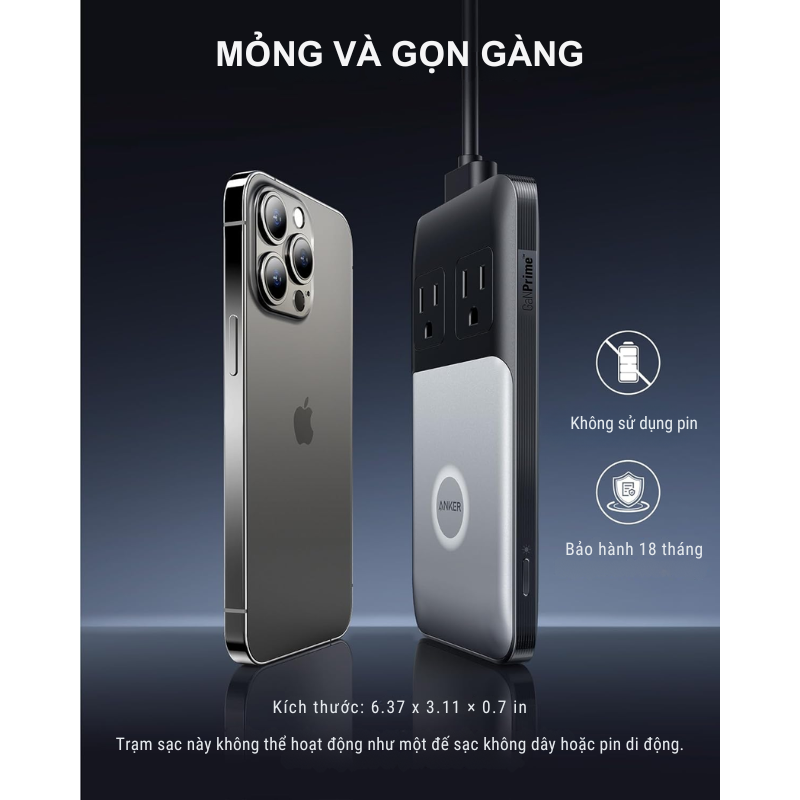 Anker A9126 - Trạm sạc nhanh để bàn Anker 727 GaNPrime 100W, 2 Type C, 2 USB A, 2 AC, LED báo hiệu kèm dây dài 1.5m - <div class="css-146c3p1 r-bcqeeo r-1ttztb7 r-qvutc0 r-37j5jr r-a023e6 r-16dba41 r-1adg3ll r-1b5gpbm r-a8ghvy" dir="ltr"><span class="css-1jxf684 r-bcqeeo r-1ttztb7 r-qvutc0 r-poiln3">Trạm sạc nhanh Anker A9126 (727 GaNPrime 100W) tích hợp 2 cổng USB-C, 2 USB-A và 2 ổ AC, cho phép sạc tối đa 6 thiết bị cùng lúc với công suất 100W. Thiết kế mỏng nhẹ, dây dài 1.5m kèm đèn LED báo hiệu, tiện lợi cho sử dụng tại nhà hoặc di chuyển. Công nghệ GaNPrime và ActiveShield™ 2.0 đảm bảo sạc nhanh, an toàn.</span></div>