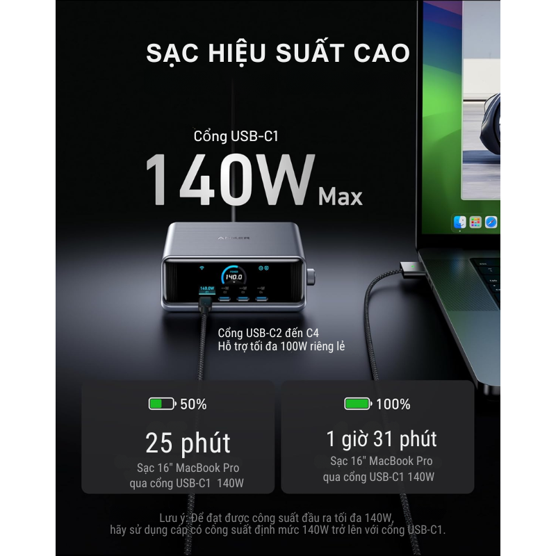Bộ sạc nhanh Anker Prime A2345, công suất 250W, 6 cổng, công nghệ GaNPrime, PD3.1 với Type C 140W - <div class="css-146c3p1 r-bcqeeo r-1ttztb7 r-qvutc0 r-37j5jr r-a023e6 r-16dba41 r-1adg3ll r-1b5gpbm r-a8ghvy" dir="ltr"><span class="css-1jxf684 r-bcqeeo r-1ttztb7 r-qvutc0 r-poiln3">Bộ sạc nhanh Anker Prime A2345 cung cấp công suất 250W với 6 cổng (4 USB-C, 2 USB-A), hỗ trợ sạc nhanh PD 3.1 và công suất tối đa 140W qua cổng Type-C. Công nghệ GaNPrime kết hợp màn hình LCD 2.26 inch và nút xoay thông minh đảm bảo sạc hiệu quả, an toàn. Thiết kế nhỏ gọn, lý tưởng cho sạc nhiều thiết bị như laptop, điện thoại cùng lúc.</span></div>