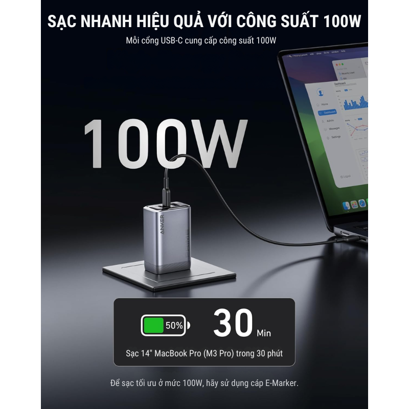 Củ Sạc nhanh Anker Prime A2688 công suất 100W PD3.0/IQ3.0/PPS2.0 2C+1A - <div class="css-146c3p1 r-bcqeeo r-1ttztb7 r-qvutc0 r-37j5jr r-a023e6 r-16dba41 r-1adg3ll r-1b5gpbm r-a8ghvy" dir="ltr"><span class="css-1jxf684 r-bcqeeo r-1ttztb7 r-qvutc0 r-poiln3">Củ sạc nhanh Anker Prime A2688 100W tích hợp 2 cổng USB-C và 1 USB-A, hỗ trợ PD 3.0, PowerIQ 3.0 và PPS 2.0, sạc nhanh tối đa 100W cho laptop và điện thoại. Thiết kế nhỏ gọn, chân gập tiện lợi, sử dụng công nghệ GaN cho hiệu suất cao. Đảm bảo an toàn với ActiveShield™ 2.0, lý tưởng cho đa thiết bị.</span></div>