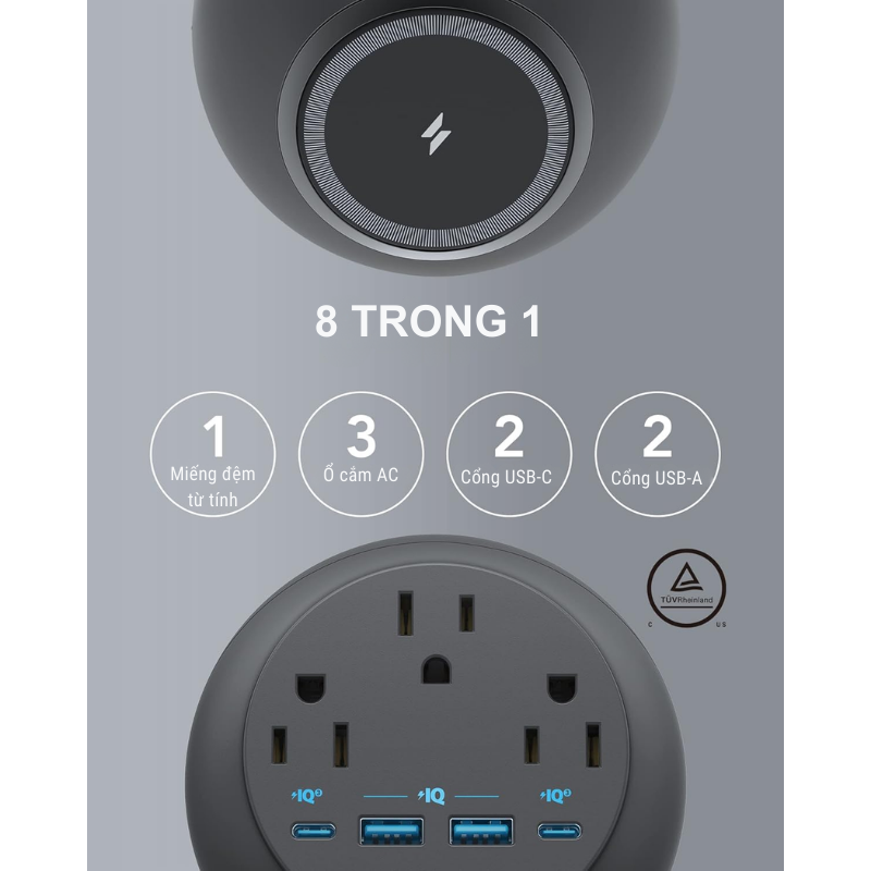 Anker A9137 - Đế sạc không dây kiêm ổ cắm Anker 637 65W - <div class="css-146c3p1 r-bcqeeo r-1ttztb7 r-qvutc0 r-37j5jr r-a023e6 r-16dba41 r-1adg3ll r-1b5gpbm r-a8ghvy" dir="ltr"><span class="css-1jxf684 r-bcqeeo r-1ttztb7 r-qvutc0 r-poiln3">Đế sạc không dây kiêm ổ cắm Anker 637 65W (A9137) tích hợp sạc từ tính MagSafe 7.5W, 3 ổ cắm AC, 2 cổng USB-C, 2 cổng USB-A, tổng công suất 65W. Thiết kế nhỏ gọn, chống cháy, sạc nhanh qua USB-C 20W. Lý tưởng cho bàn làm việc ngăn nắp, hỗ trợ iPhone 12/13/14 và nhiều thiết bị khác.</span></div>