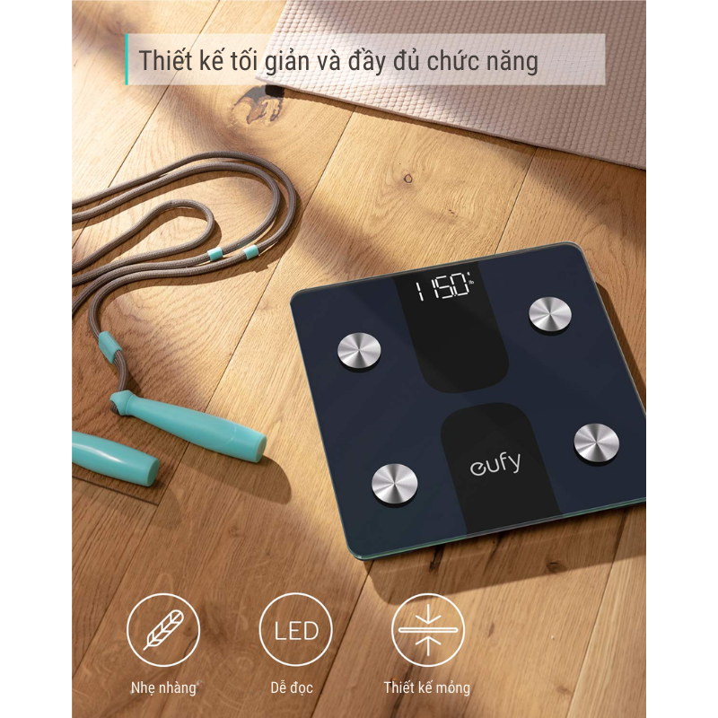 Anker T9146 - Cân điện tử Anker Eufy Smart Scale C1 - <div class="css-146c3p1 r-bcqeeo r-1ttztb7 r-qvutc0 r-37j5jr r-a023e6 r-16dba41 r-1adg3ll r-1b5gpbm r-a8ghvy" dir="ltr"><span class="css-1jxf684 r-bcqeeo r-1ttztb7 r-qvutc0 r-poiln3">Cân điện tử Anker Eufy Smart Scale C1 (T9146) đo 12 chỉ số sức khỏe, kết nối Bluetooth 4.2 với ứng dụng EufyLife, đồng bộ Apple Health, Google Fit, Fitbit. Độ chính xác cao nhờ 4 cảm biến G-shaped, chịu tải tối đa 180kg. Thiết kế kính tròn an toàn, pin AAA dùng 15 tháng, phù hợp cho cả gia đình.</span></div>