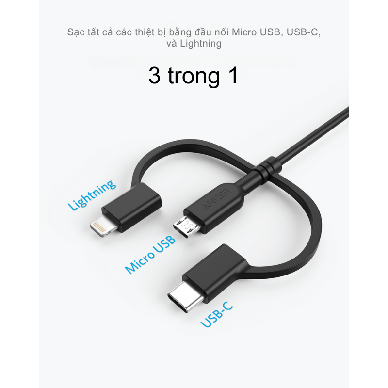Anker A8436 - Cáp sạc Anker Powerline II 0.9M 3 in 1 (Lightning-Type C-Micro USB) - <div class="css-146c3p1 r-bcqeeo r-1ttztb7 r-qvutc0 r-37j5jr r-a023e6 r-16dba41 r-1adg3ll r-1b5gpbm r-a8ghvy" dir="ltr"><span class="css-1jxf684 r-bcqeeo r-1ttztb7 r-qvutc0 r-poiln3">Cáp sạc Anker A8436 Powerline II 0.9M 3 trong 1 là giải pháp tiện lợi với ba đầu nối Lightning, USB-C và Micro USB, tương thích đa dạng thiết bị. Sản phẩm nổi bật với độ bền vượt trội, chịu được hơn 12.000 lần uốn cong và tốc độ sạc nhanh nhờ chứng nhận MFi từ Apple. Thiết kế nhỏ gọn, dài 0.9m, dễ dàng mang theo mọi lúc mọi nơi.</span></div>