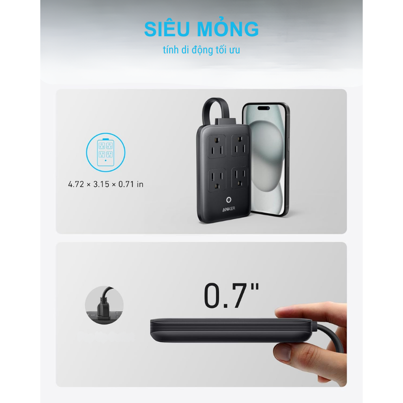 Ổ cắm Anker A91C3 4AC kèm sạc PD 20W, 8 in 1, 2 usb C, 2 usb A, 4 AC - <div class="css-146c3p1 r-bcqeeo r-1ttztb7 r-qvutc0 r-37j5jr r-a023e6 r-16dba41 r-1adg3ll r-1b5gpbm r-a8ghvy" dir="ltr"><span class="css-1jxf684 r-bcqeeo r-1ttztb7 r-qvutc0 r-poiln3">Ổ cắm Anker A91C3 8 trong 1 là giải pháp sạc đa năng với 4 ổ cắm AC, 2 cổng USB-C (PD 20W) và 2 cổng USB-A. Thiết kế nhỏ gọn, tích hợp công nghệ sạc nhanh Power Delivery, đáp ứng nhu cầu sạc nhiều thiết bị cùng lúc. Sản phẩm đảm bảo an toàn, tiện lợi cho gia đình, văn phòng hoặc khi di chuyển.</span></div>