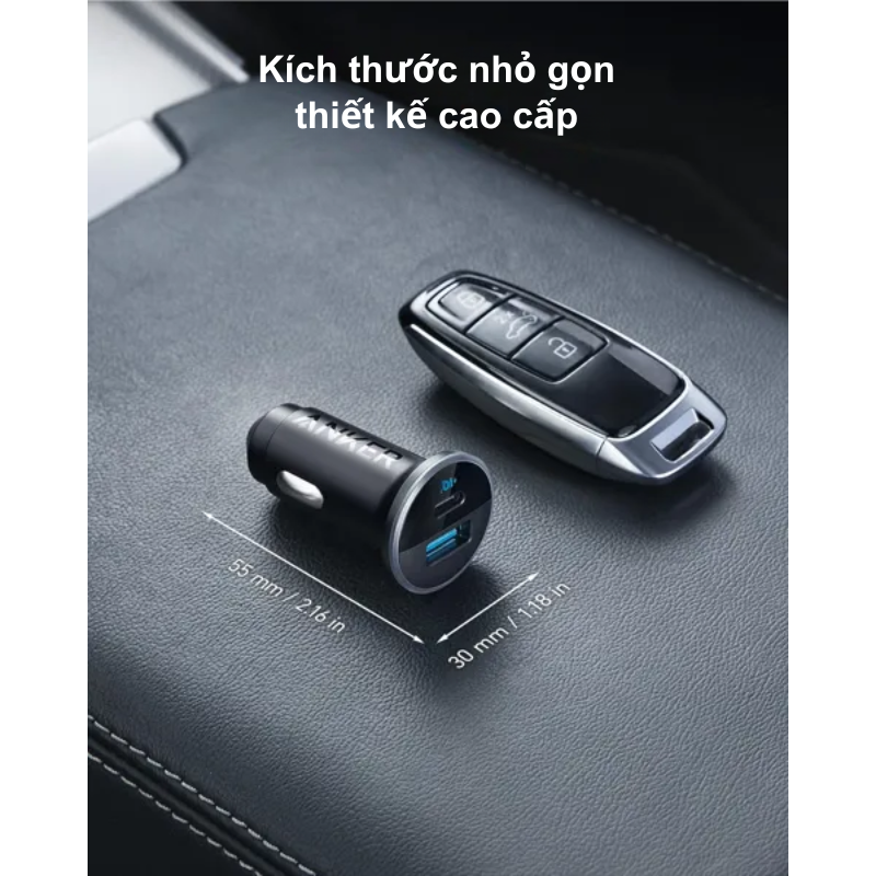 Anker A2735 - Tẩu sạc ô tô Anker 2 Cổng 52.5W - Tẩu sạc ô tô Anker A2735 mang đến khả năng sạc nhanh vượt trội với tổng công suất 52.5W, tích hợp 2 cổng USB-C và USB-A. Công nghệ PowerIQ 3.0 giúp sạc iPhone 14 Pro lên 50% trong 25 phút hoặc Samsung S23 trong 27 phút. Thiết kế nhỏ gọn, tương thích đa dạng thiết bị, đảm bảo an toàn với ActiveShield 2.0.