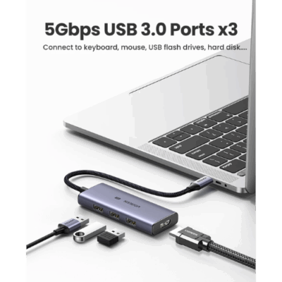 Bộ chuyển đổi đa năng USB-C Ugreen CM500 50629 - <ul> <li data-sourcepos="1:1-1:51">Bộ chuyển đổi đa năng USB-C Ugreen CM500 50629</li> <li>Đầu vào: USB-C Male</li> <li>Đầu ra: 3 x USB 3.0 Female, 1 x HDMI Female</li> <li>Tốc độ truyền dữ liệu: USB 3.0: 5Gbps</li> <li>Độ phân giải HDMI: Lên đến 8K@30Hz hoặc 4K@120Hz</li> <li>Kích thước: 11.5 x 5.5 x 1.5 cm</li> <li>Trọng lượng: 100g</li> </ul>