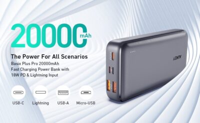 Aukey PB-N74S Pin dự phòng 20.000 mAh - <ul> <li>Model: PB-N74S</li> <li>Màu sắc: Đen</li> <li>Dung lượng: 20000mAh</li> <li>Công nghệ: Power Delivery 3.0, QuickCharge 3.0</li> <li>Đèn LED hiển thị dung lượng pin</li> <li>Lightning input: 5V/2A, 9V/2A</li> <li>Micro-USB input: 5V/2A, 9V/2A</li> <li>USB-C Input: (Power Delivery 3.0) 5V/3A, 9V/2A</li> <li>USB-C Output: (Power Delivery 3.0) 5V/3A, 9V/2A, 12V/1.5A</li> <li>USB Output 1/2: (Quick Charge 3.0) 5V/2.4A, 9V/2A, 12V/1.5A</li> <li>Tổng công suất nguồn ra: 22.5W</li> <li>Kích thước: 14.7 x 6.87 x 2.64 cm</li> <li>Trọng lượng: 386g</li> <li>Bảo hành chính hãng 18 tháng</li> <li>Bộ sản phẩm gồm: AUKEY PB-N74S, cáp sạc USB-A to USB-C, hướng dẫn sử dụng</li> </ul>