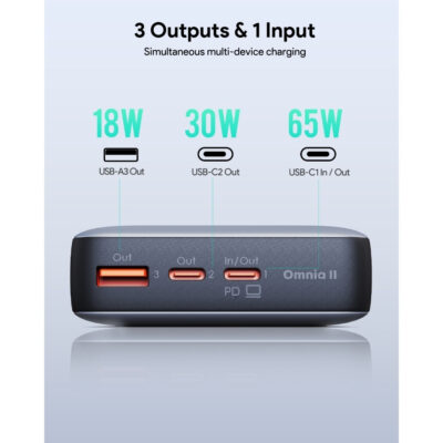 Aukey PB-Y43 - Pin sạc dự phòng Aukey Sprint X 20000mAh 65W Hỗ trợ PD/QC 3.0 PPS 5A, LED hiển thị, sạc nhỏ giọt - <ul> <li class="irIKAp">Model: Aukey PB-Y43</li> <li class="irIKAp">Dung lượng: 20.000mAh/74Wh</li> <li class="irIKAp">Loại pin: Li-Polymer</li> <li class="irIKAp">Cổng USB: 2*USB-C + 1*USB-A</li> <li class="irIKAp">Đầu vào USB-1 (C): 5V 3A / 9V 3A / 12V 3A / 15V 3A / 20V 3.25A (Tối đa 65W)</li> <li class="irIKAp">Đầu ra USB-1 (C): 5V 3A / 9V 3A / 12V 3A / 15V 3A / 20V 3.25A (Tối đa 65W) / 3.3-11V 5A (PPS)</li> <li class="irIKAp">Đầu ra USB-2 (C): 5V 3A / 9V 3A / 12V 25A (30W) / 3.3-TIV 3A (PPS)</li> <li class="irIKAp">Đầu ra USB-3 (A): 5V 3A / 9V 2A / 12V 1.5A (18W)</li> <li class="irIKAp">USB-1 (C) + USB-2 (C) / 3(A): 45W+20W / 18W</li> <li class="irIKAp">USB-1 (C) + (USB-2 (C)+USB-3 (A)): 45W+15W</li> <li class="irIKAp">Công suất tối đa: 65W</li> <li class="irIKAp">Kích thước: 156*73*25mm</li> <li class="irIKAp">Trọng lượng: 390g</li> </ul>