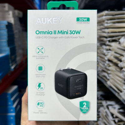 Aukey PA-B1L - Củ sạc nhanh AUKEY 30W Omnia™ II Gan USB C PD 3.0 PPS cho iP 15 14 13 12 11 Series - <ul> <li><strong>Model: </strong>Aukey PA-B1L</li> <li><strong>Công suất đầu ra</strong>: 5V/3A; 9V/3A; 12V/2.5A;15V/2A; 20V/1.5A</li> <li><strong>Công nghệ sạc</strong>: PD 3.0; PPS</li> <li><strong>Cổng kết nối</strong>: 1 x USB-C</li> </ul>