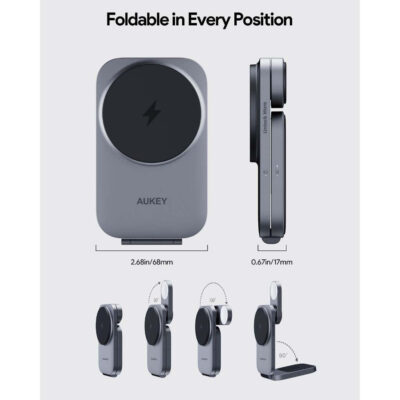 Aukey LC-MC312 - Đế sạc nhanh đa năng không dây hít từ tính 3 trong 1 MagFusion Z Qi2 có thể gập lại - <ul> <li><strong>Model: Aukey LC-MC312</strong></li> <li><strong>Công suất đầu ra</strong>: <ul> <li>Điện thoại: 15W (tối đa)</li> <li>Tai nghe không dây: 5W</li> <li>Đồng hồ thông minh: 3W</li> </ul> </li> <li><strong>Công nghệ sạc</strong>: <ul> <li>Chuẩn sạc không dây: Qi2</li> <li>Sạc nhanh không dây</li> </ul> </li> <li><strong>Nguồn vào</strong>: <ul> <li>Cổng vào: USB-C</li> <li>Điện áp đầu vào: 5V/3A, 9V/2A, 12V/1.5A</li> </ul> </li> </ul>