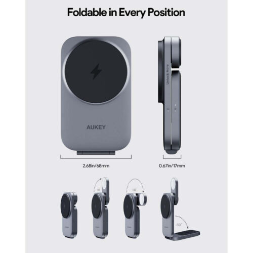 Aukey LC-MC312 - Đế sạc nhanh đa năng không dây hít từ tính 3 trong 1 MagFusion Z Qi2 có thể gập lại - Hình ảnh 3