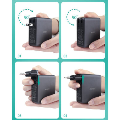 Aukey PA-B7O - Bộ Sạc đa năng du lịch Aukey Omnia II Mix 140W, 3 cổng GaN PD 3.1, tích hợp chân cắm US,UK,EU - <ul> <li class="irIKAp">Model: Aukey PA-B7O</li> <li class="irIKAp">Đầu vào: 110-240V 2A 50 / 60Hz</li> <li class="irIKAp">Đầu ra các cổng</li> <li class="irIKAp">USB-C 1 / 2: 5 ~ 11V / 4.05A (PPS), 5V / 3A, 9V / 3A, 12V / 3A, 15V / 3A, 20V / 5A, 28V / 5A (Tối đa 140W)</li> <li class="irIKAp">USB-A : 5V / 3A, 9V / 3A, 10V / 2,25A, 12V / 1,25A (Tối đa 22,5W)</li> <li class="irIKAp">USB-C1 + USB-C2: 65W + 65W (Tối đa 130W)</li> <li class="irIKAp">USB-C1 / C2 + USB-A: 100W + 22,5W (Tối đa 122,5W)</li> <li class="irIKAp">USB-C1 + USB-C2 + USB-A: 65W + 45W + 18W (Tối đa 128W)</li> <li class="irIKAp">Tổng công suất: 140W</li> <li class="irIKAp">Kích thước: 6,4 x 7,95 x 3,2cm</li> <li class="irIKAp">Trọng lượng: 268g</li> </ul>