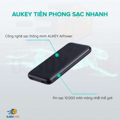Aukey PB-N73S Sạc Dự Phòng Siêu Mỏng Basic Slim 10.000mah - ? Thông số: - Dung lượng: 10000 mAh - Màu sắc: Đen - USB-C Đầu vào/ Đầu ra: DC 5V/3A,12V/1.5A, 9V/2A (Max 20W) - Micro USB Đầu vào:DC 5V/2A (Max 10W) - USB-A 1/2 Đầu ra: DC 5V/3A,12V/1.5A, 9V/2A (Max 20W) - Kích thước: 142 x 68 x 16 mm - Trọng lượng: 225g ? Bộ sản phẩm bao gồm: 1 x Hộp đựng sản phẩm 1 x Sạc dự phòng AUKEY PB-N73S 1 x Sách hướng dẫn (Tiếng Anh)