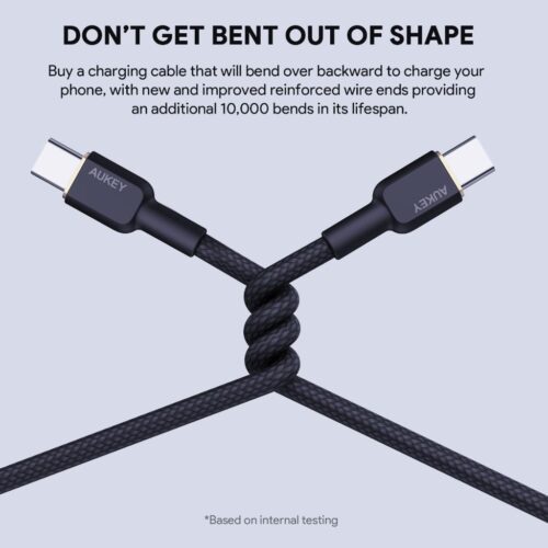 Aukey CB-NCC1 Cáp sạc C to C Hỗ trợ sạc nhanh PD 60W, Bọc nylon siêu bền Dài 1m - Hình ảnh 7