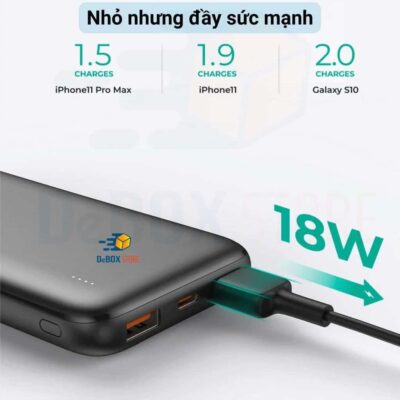 Aukey PB-N73S Sạc Dự Phòng Siêu Mỏng Basic Slim 10.000mah - ? Thông số: - Dung lượng: 10000 mAh - Màu sắc: Đen - USB-C Đầu vào/ Đầu ra: DC 5V/3A,12V/1.5A, 9V/2A (Max 20W) - Micro USB Đầu vào:DC 5V/2A (Max 10W) - USB-A 1/2 Đầu ra: DC 5V/3A,12V/1.5A, 9V/2A (Max 20W) - Kích thước: 142 x 68 x 16 mm - Trọng lượng: 225g ? Bộ sản phẩm bao gồm: 1 x Hộp đựng sản phẩm 1 x Sạc dự phòng AUKEY PB-N73S 1 x Sách hướng dẫn (Tiếng Anh)