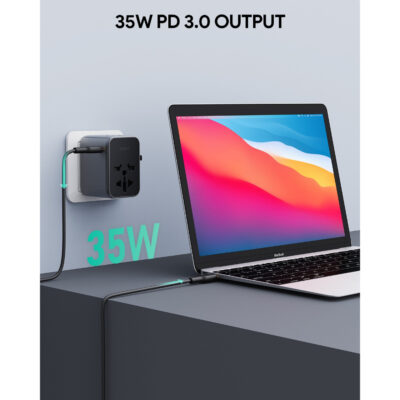 AUKEY PA-TA07A Bộ sạc đa năng nhiều cổng, Sạc nhanh PD 35W hỗ trợ nhiều loại chân cắm toàn cầu - <ul> <li>Model: PA-TA07</li> <li>Định mức: 100-250VAC, Tối đa 10A, 2500W</li> <li>Đầu ra cổng đơn tối đa: USB-A (1) / A (2) / C (3) / C (4) Đầu ra: 5V 2.4A (Tối đa 12W) USB-C (5) Đầu ra: 5V 3A / 9V 3A / 15V 2.33A / 20V 1.75A (Tối đa 35W)</li> <li>Đầu ra đa cổng: USB-A (1)+A (2)+C (3)+C (4) Đầu ra: 5V 3A (Tối đa 15W), Tối đa 2.4A trên mỗi cổng USB-C (5) Đầu ra: 5V 2.4A / 9V 2.22A / 12V 1.67A (Tối đa 20W)</li> <li>Tổng đầu ra DC: 35W</li> <li>Kích thước: 69 × 53 × 53mm</li> <li>Trọng lượng: 147g</li> </ul>
